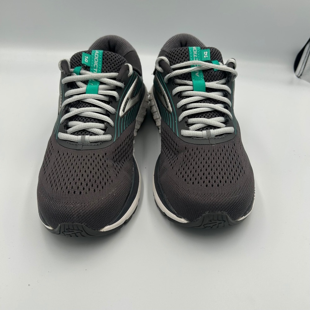 Brooks Addiction 14 Running Shoes Womens Size 9 Grey Teal Athletic Sneakers